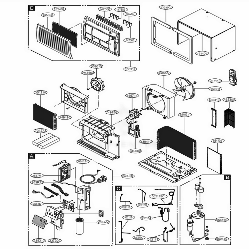 Main Diagram and Parts List for LT1430CNR AT3AHDS LG Air Conditioner