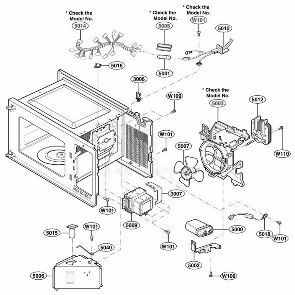 Interior Parts 1 Diagram and Parts List for 65029 CBKESEA LG Microwave