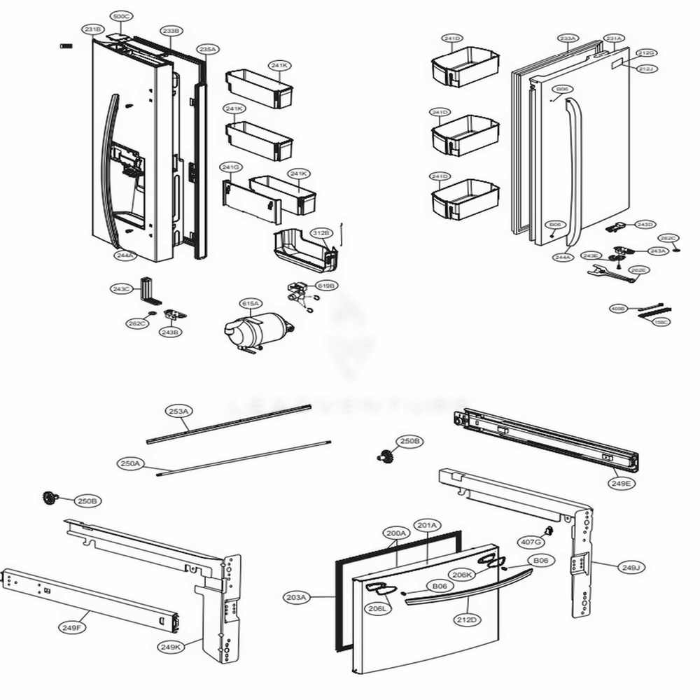 Door Parts Diagram and Parts List for LFXS28968D ASBCNA2 LG Refrigerator