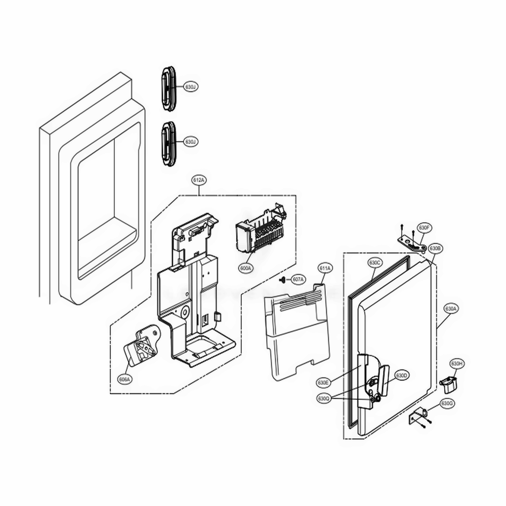 Ice Maker And Ice Bin Parts Diagram and Parts List for LFXS30766S ASTCNA0 LG Refrigerator