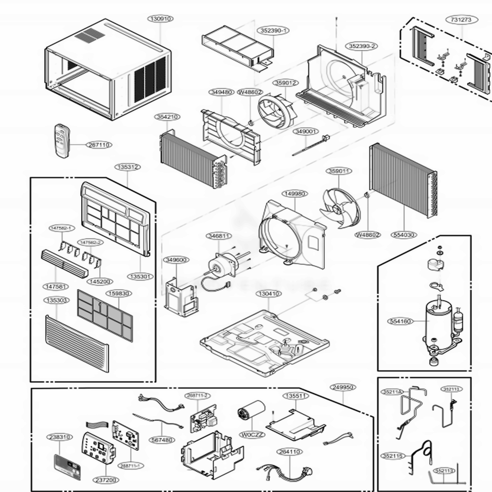Main Diagram and Parts List for LW2512ER AWYAUSH LG Air Conditioner