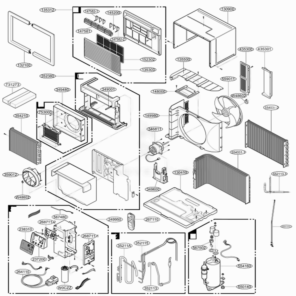 Main Diagram and Parts List for LT1234HNR AWYBUSH LG Air Conditioner