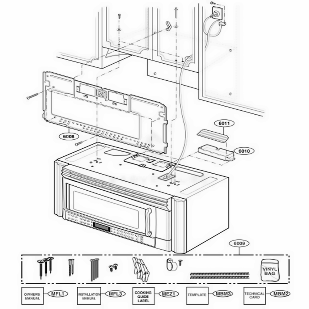 Installation Parts Diagram and Parts List for 63769 ABKESEA LG Range