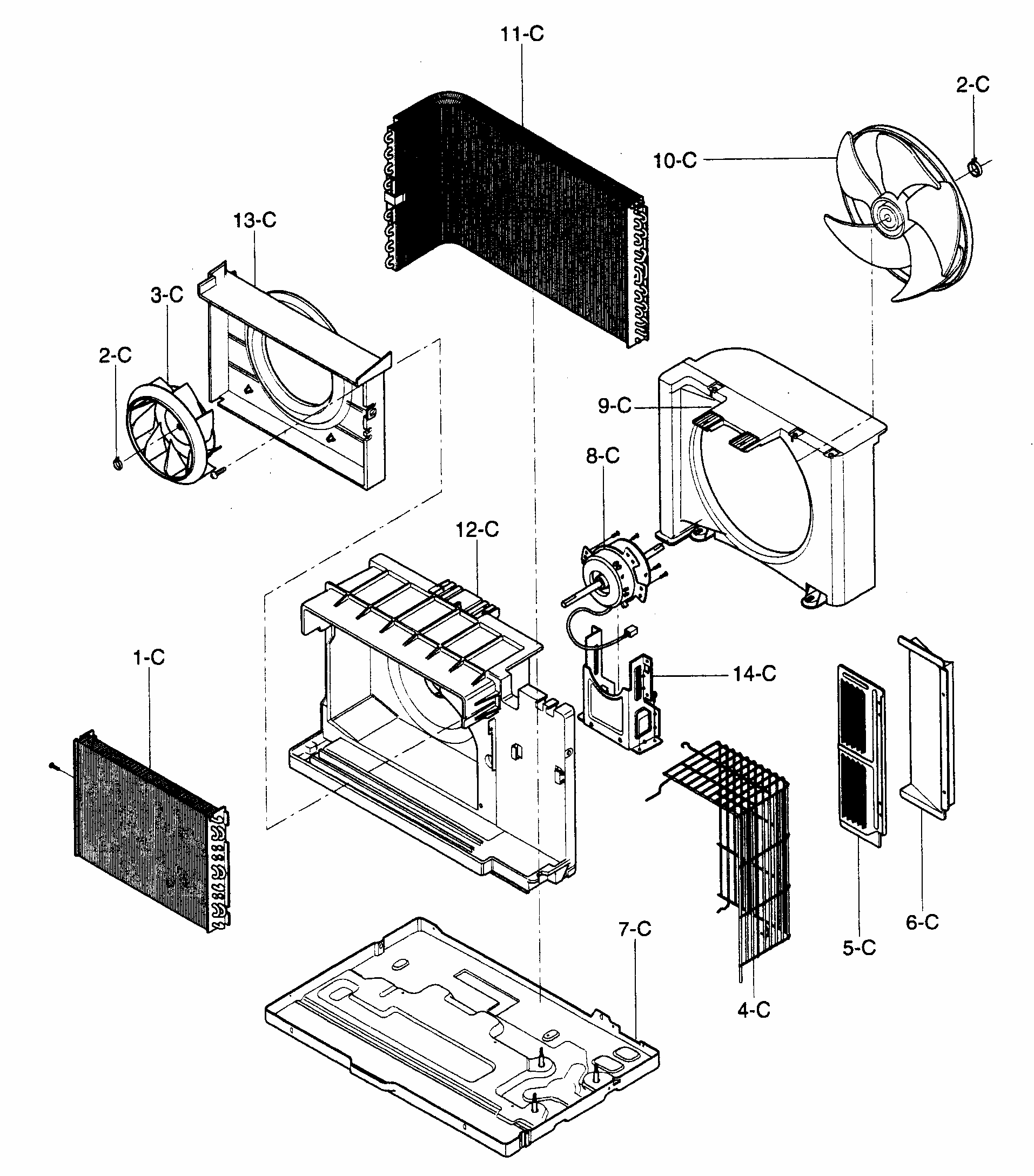 Air Handling/cycle Parts Diagram and Parts List for 58075135500  Kenmore Air Conditioner