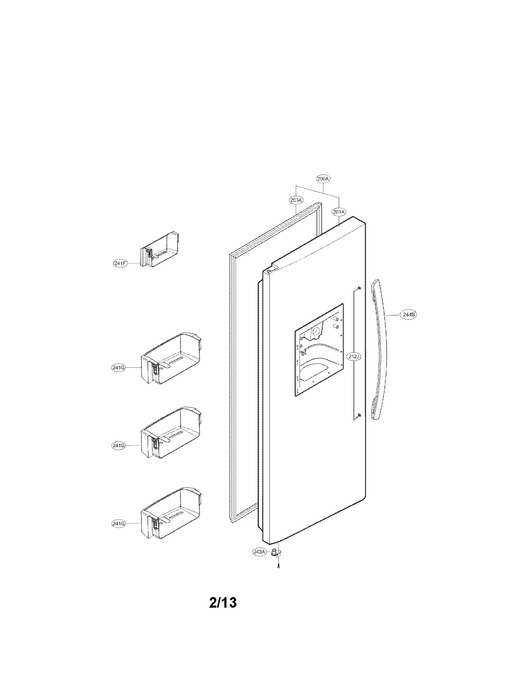 Freezer Door Parts Diagram and Parts List for 79551319013  Kenmore Refrigerator