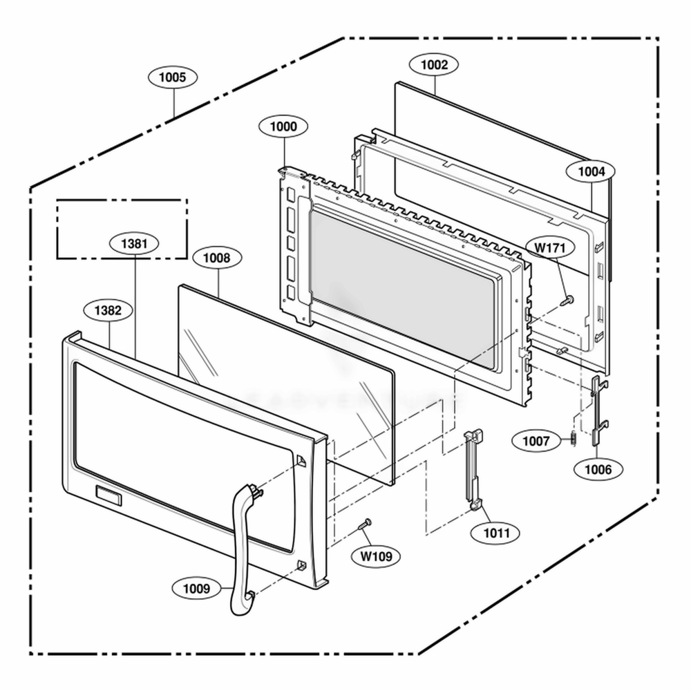 Door Parts Diagram and Parts List for 80804 ABSESEA LG Wall Oven
