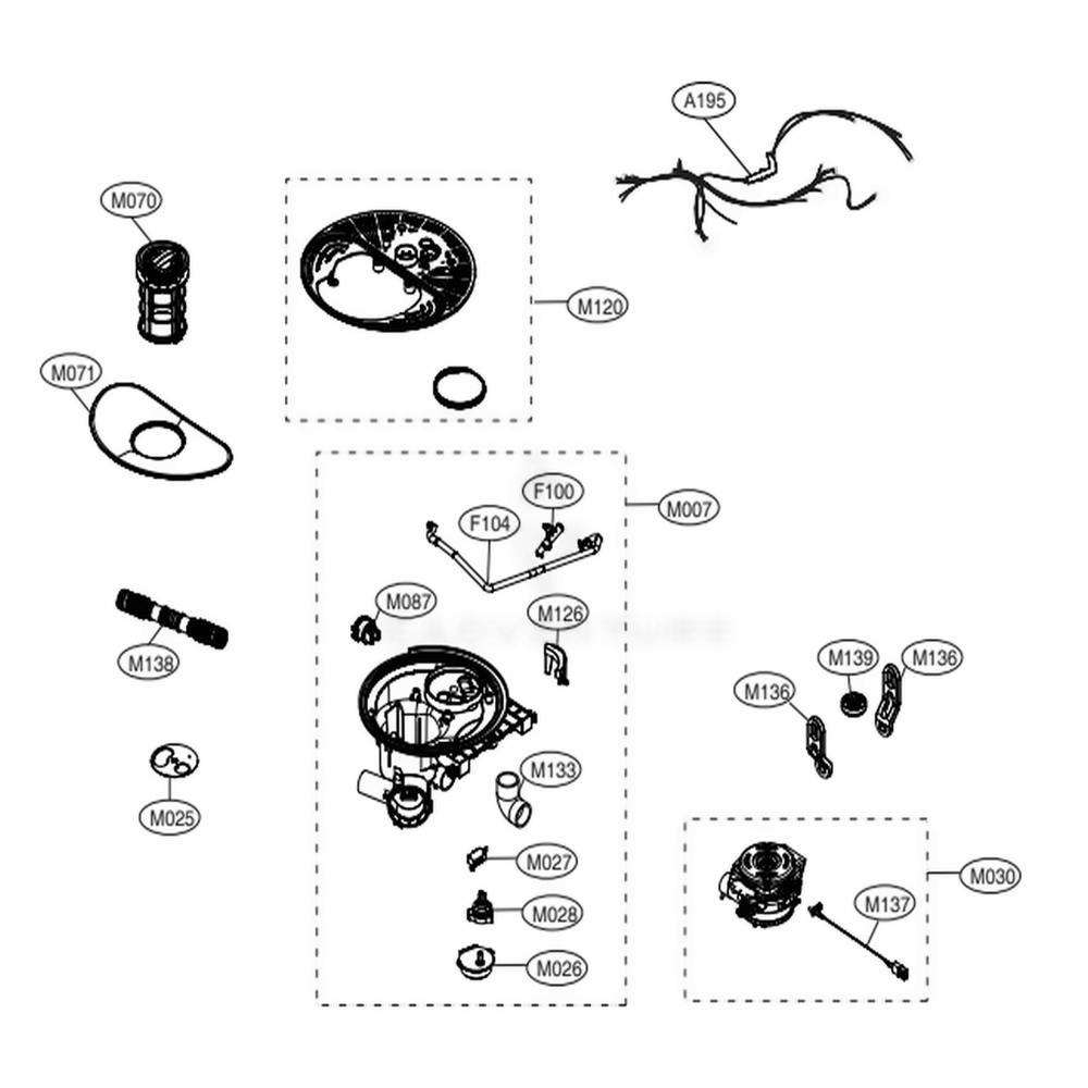 Sump Assembly Diagram and Parts List for LDT7808BM ABMESNA LG Dishwasher