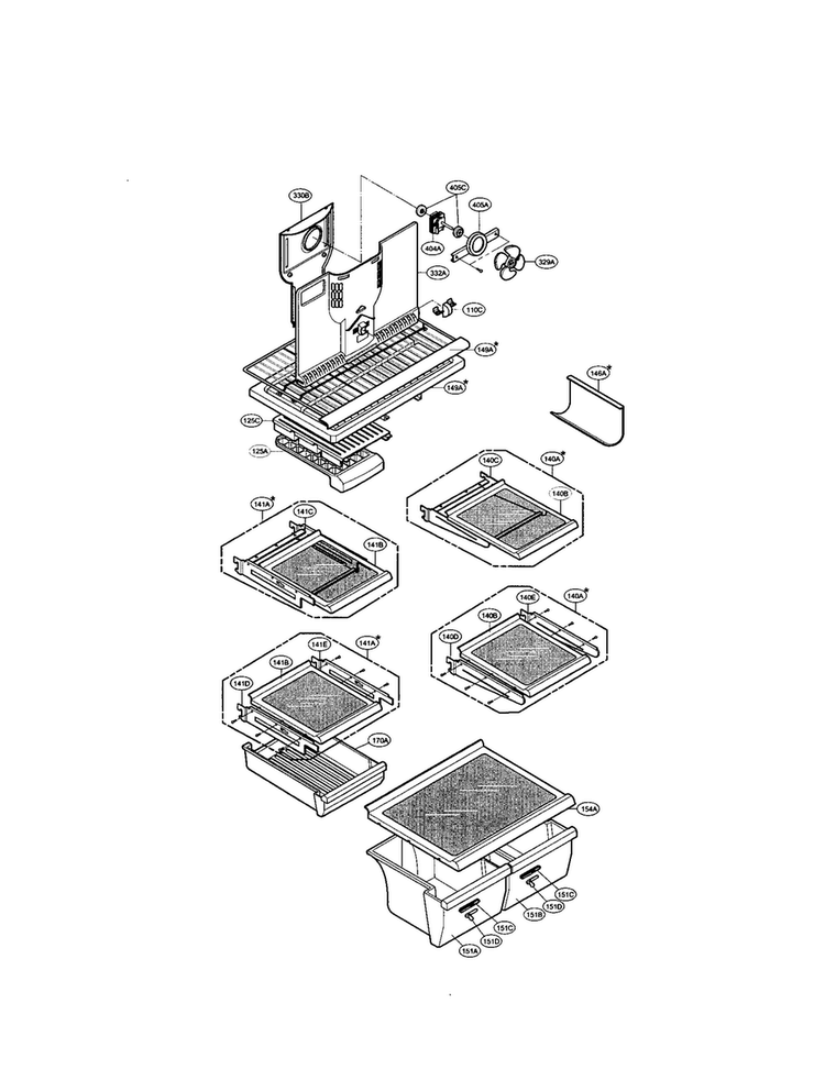 Shelves And Fan Diagram and Parts List for LRTBC1825T  LG Refrigerator