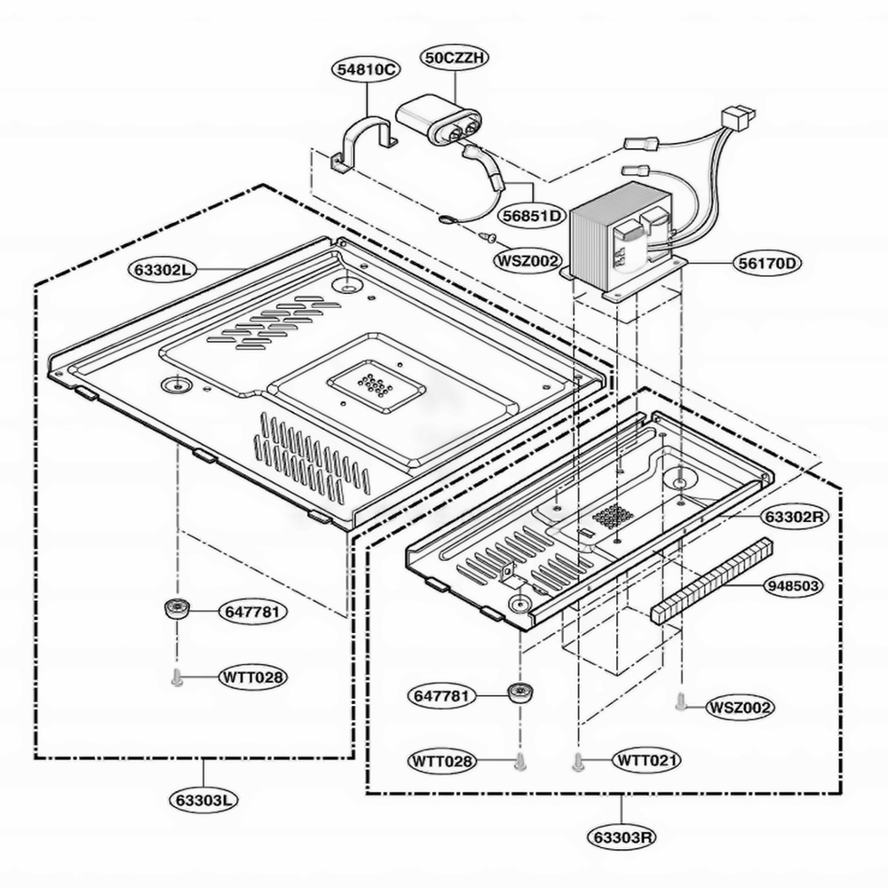 Base Plate Parts Diagram and Parts List for MA1302B BKEGSE LG Range