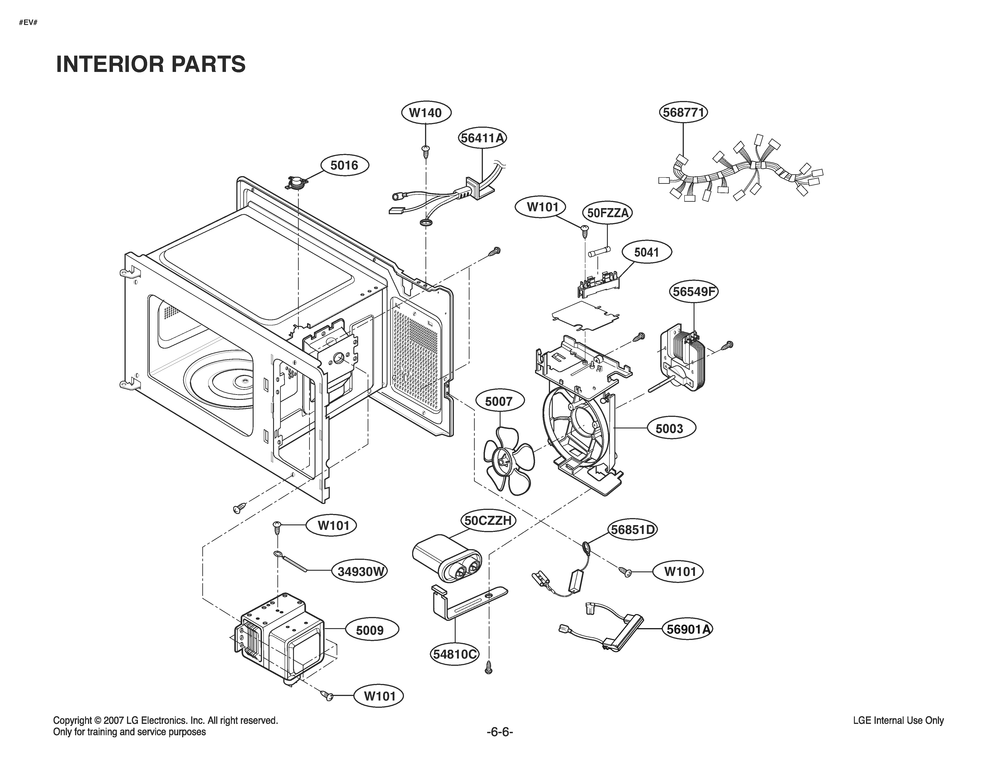 Interior Parts Diagram and Parts List for MS2042D CBKPLGN LG Miscellaneous