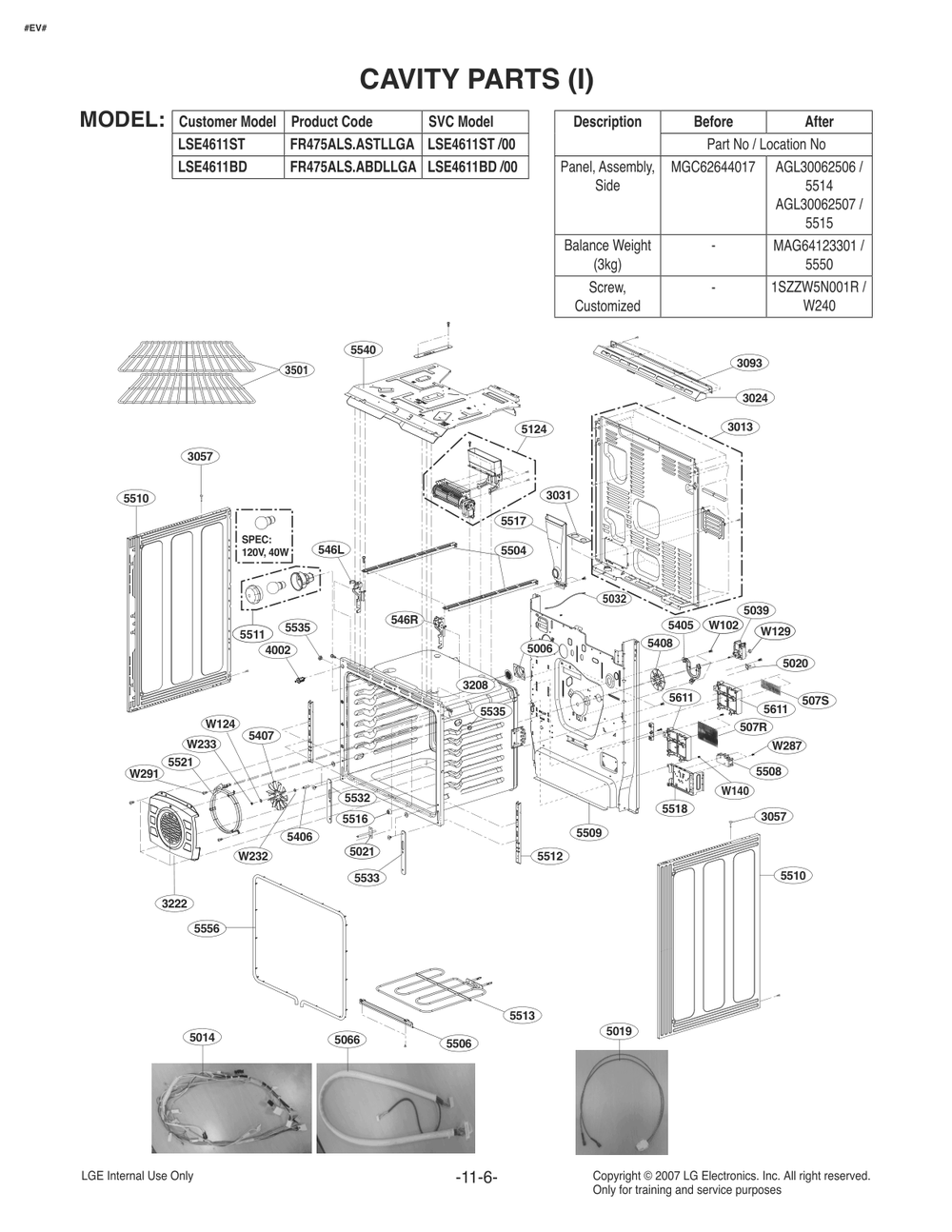 Cavity Parts Diagram and Parts List for FR475ALS ABDLLGA LG Range