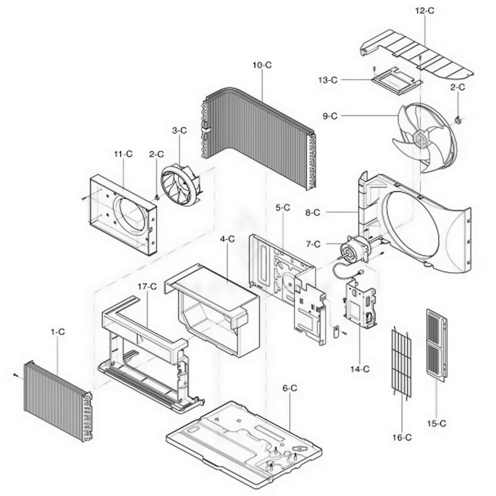 Air Handling And Cycle Parts Diagram and Parts List for 580 AWYASRS LG Air Conditioner