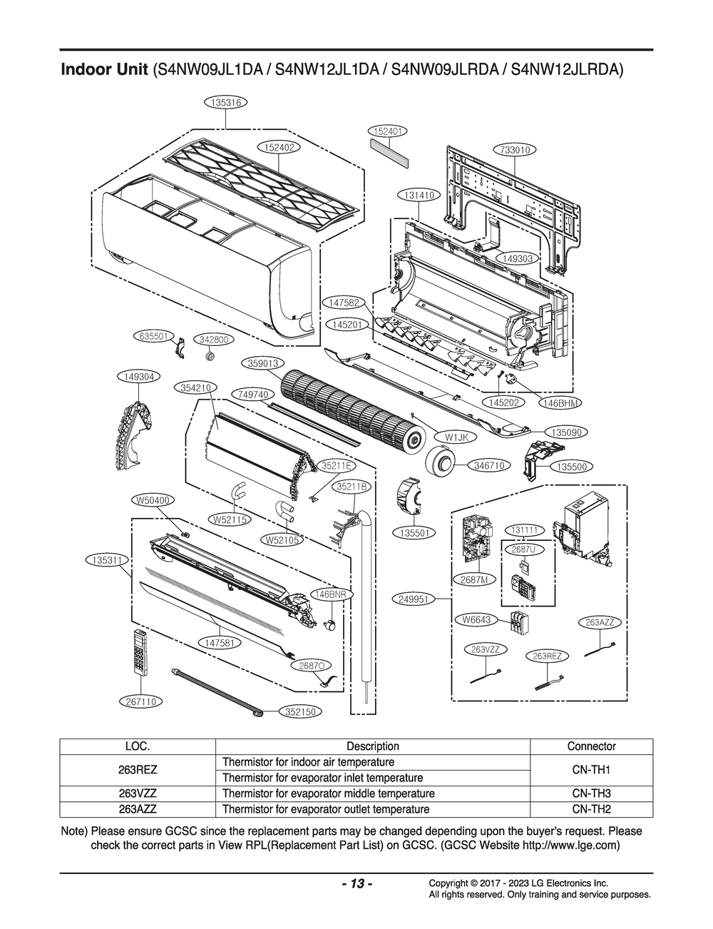 Indoor Unit Diagram and Parts List for S4NW09JL1DA AK6GEUS LG Air Conditioner