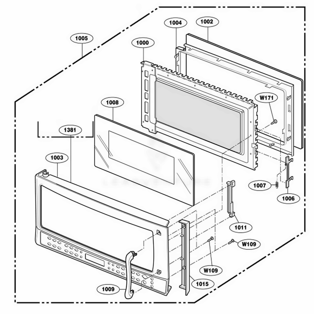 Door Parts Diagram and Parts List for 64662 AW1ESEA LG Range