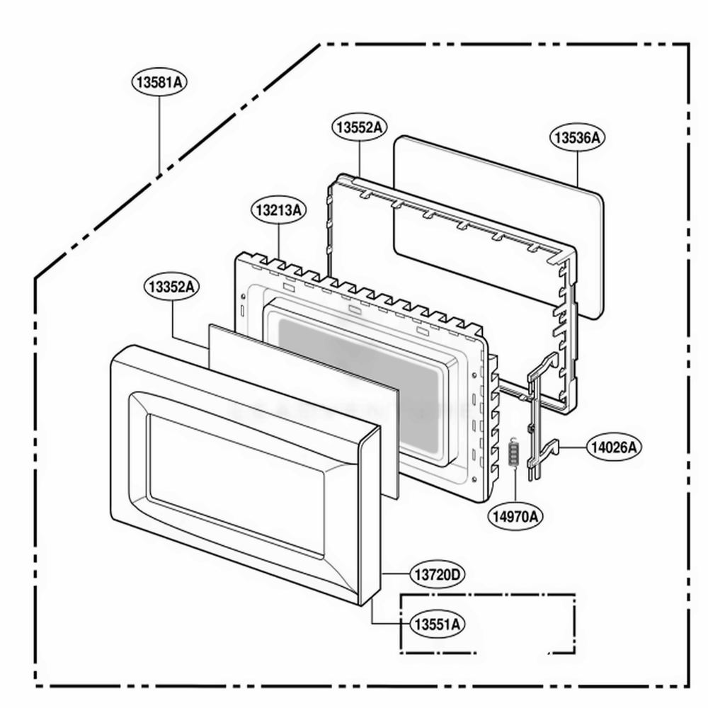 Door Parts Diagram and Parts List for MMC5086AAB CBKEMTG LG Microwave