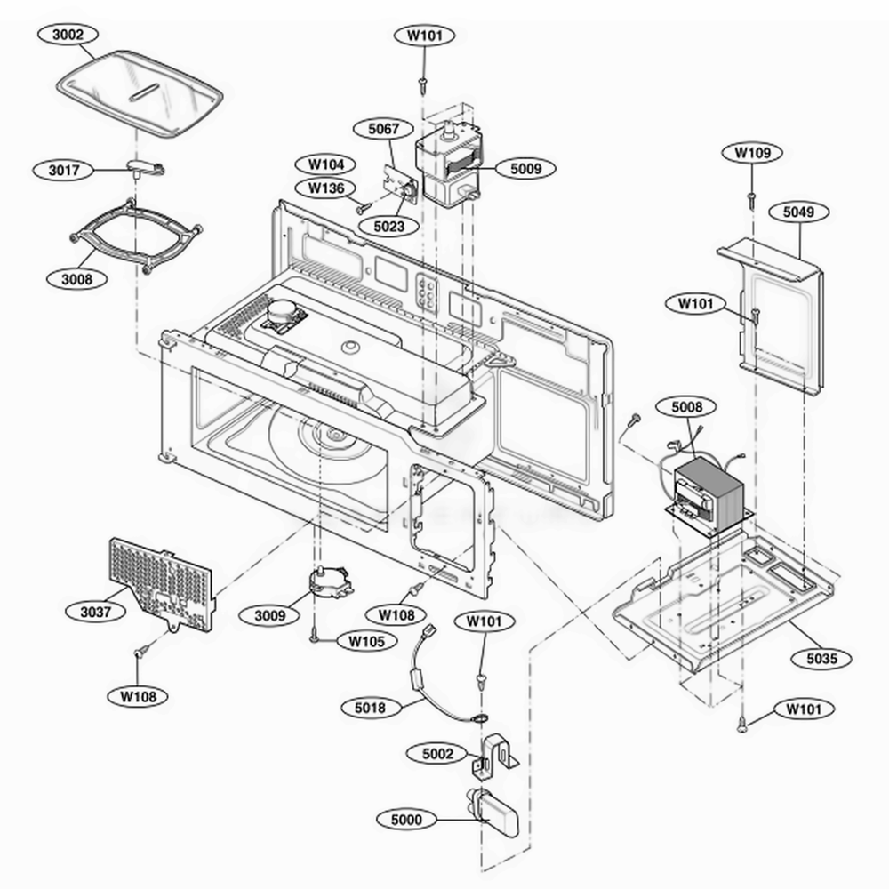 Interior Parts 1 Diagram and Parts List for 80409 ABKESEA LG Wall Oven