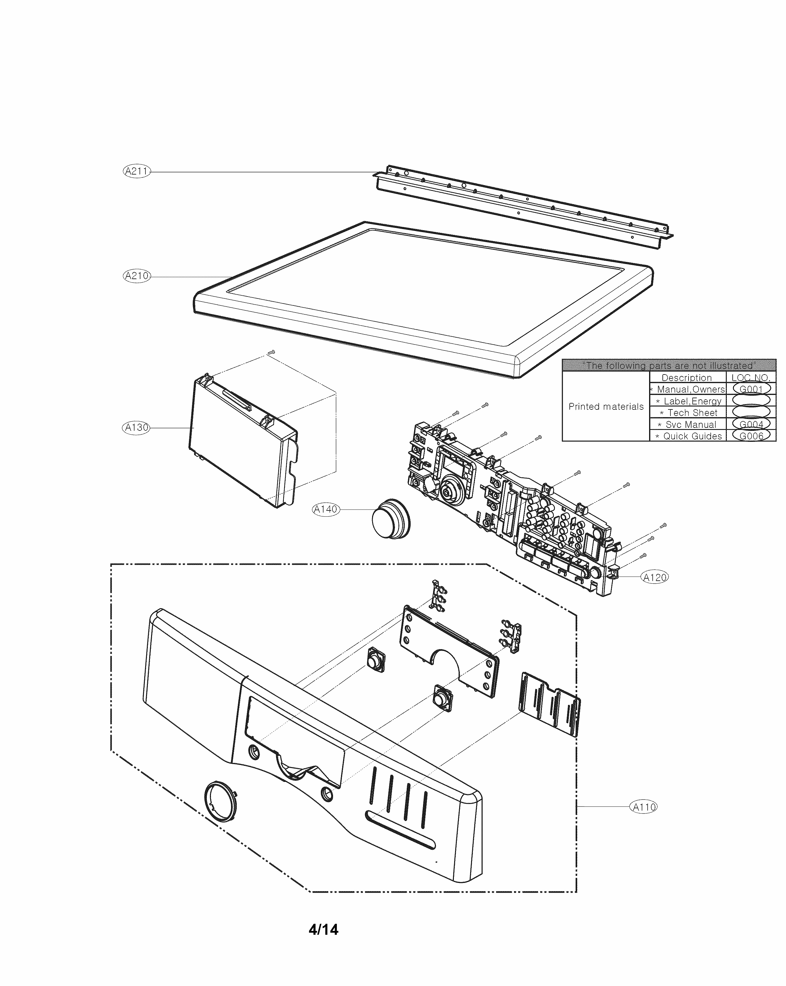 Control Panel Parts Diagram and Parts List for 79691283310  Kenmore Dryer
