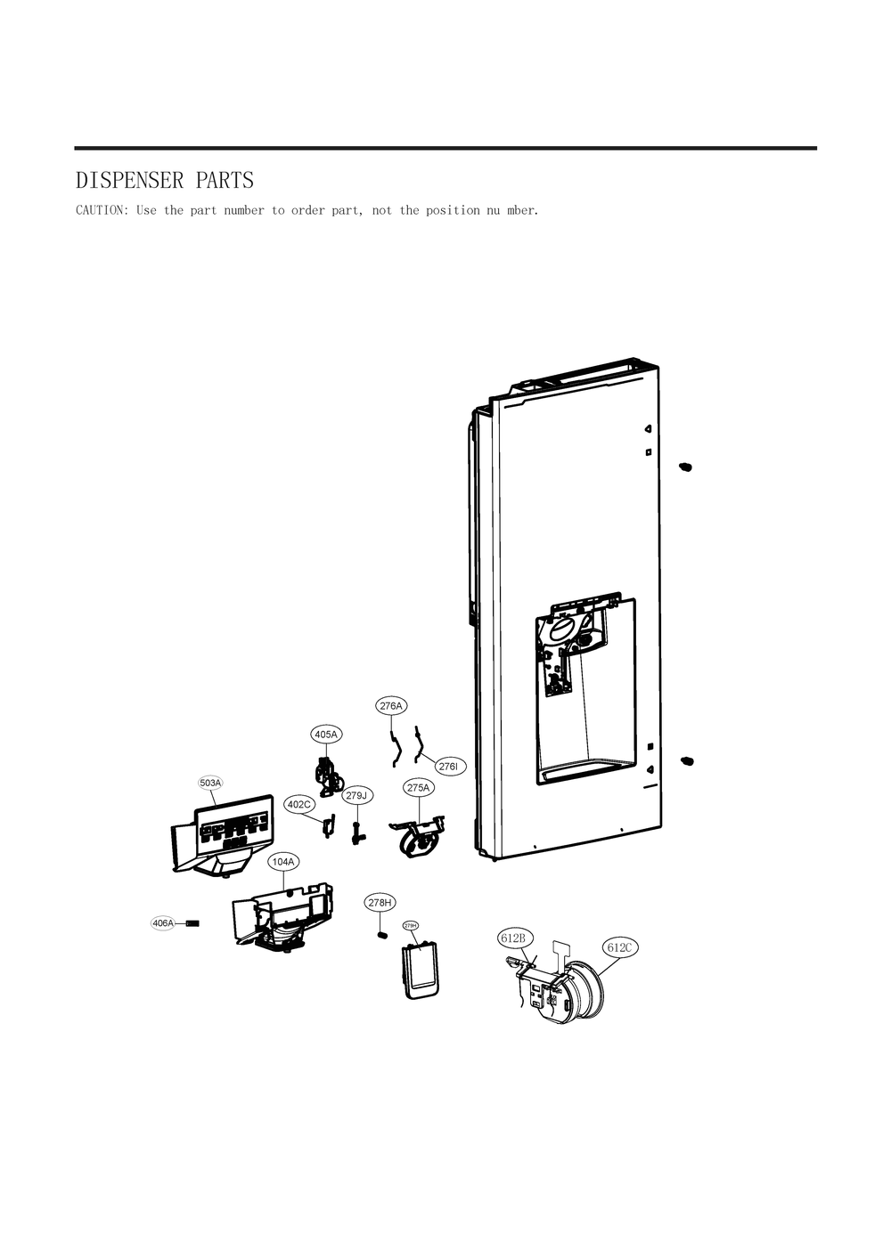 Dispenser Parts Diagram and Parts List for GC-L28ANKXM ASBCNA0 LG Refrigerator