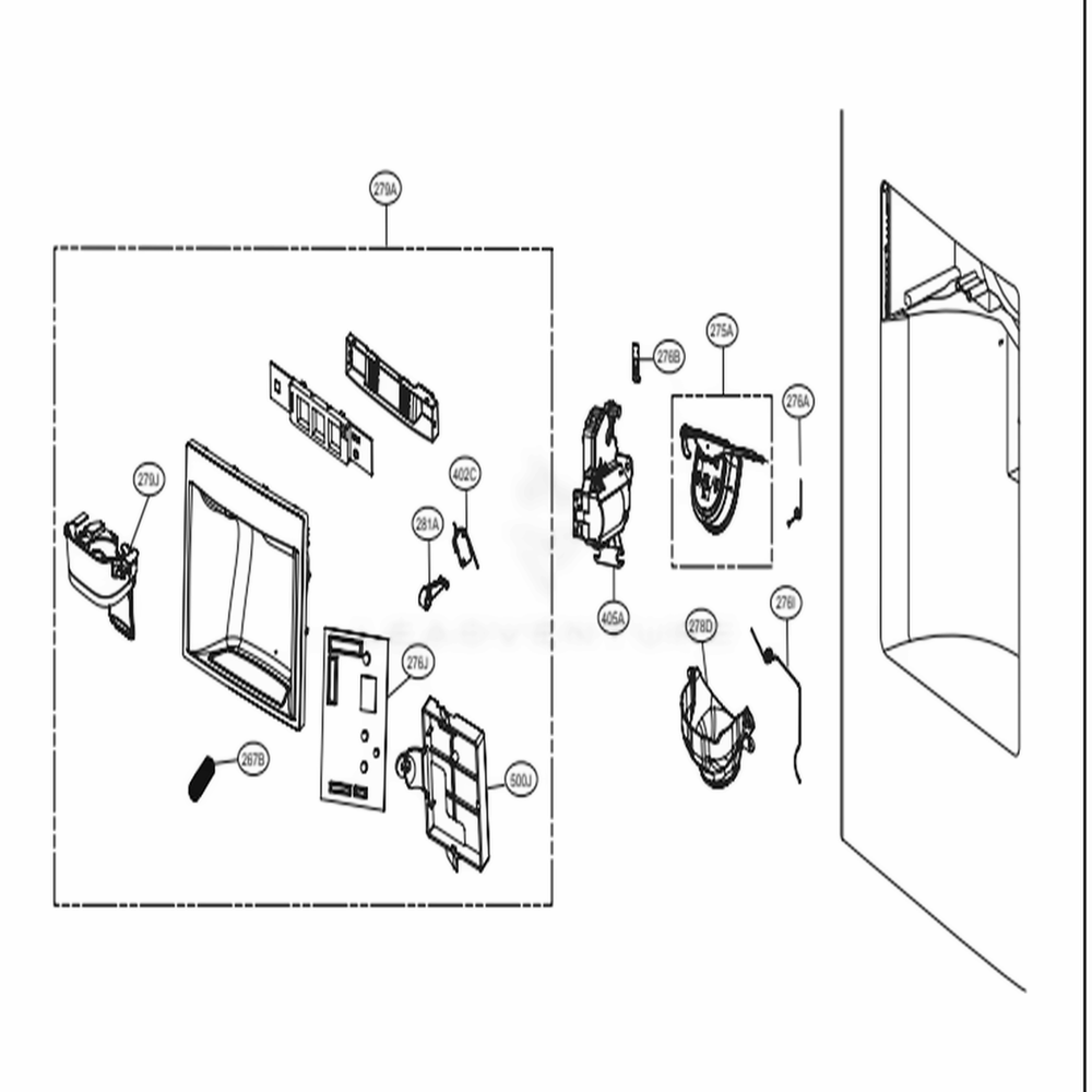 Dispenser Parts Diagram and Parts List for 74032 ASWCSE2 LG Refrigerator