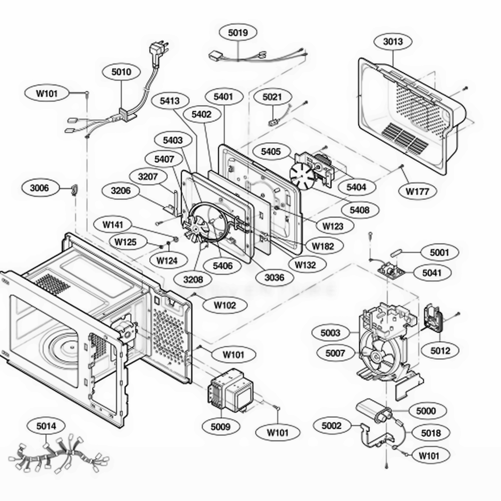 Interior Parts Diagram and Parts List for 67903 AS1ESEA LG Wall Oven