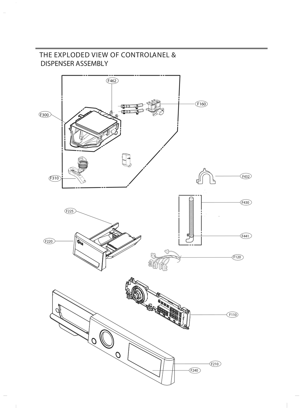 Controlanel And Dispenser Assembly Diagram and Parts List for WM1455HWA ABWEVUS LG Washer