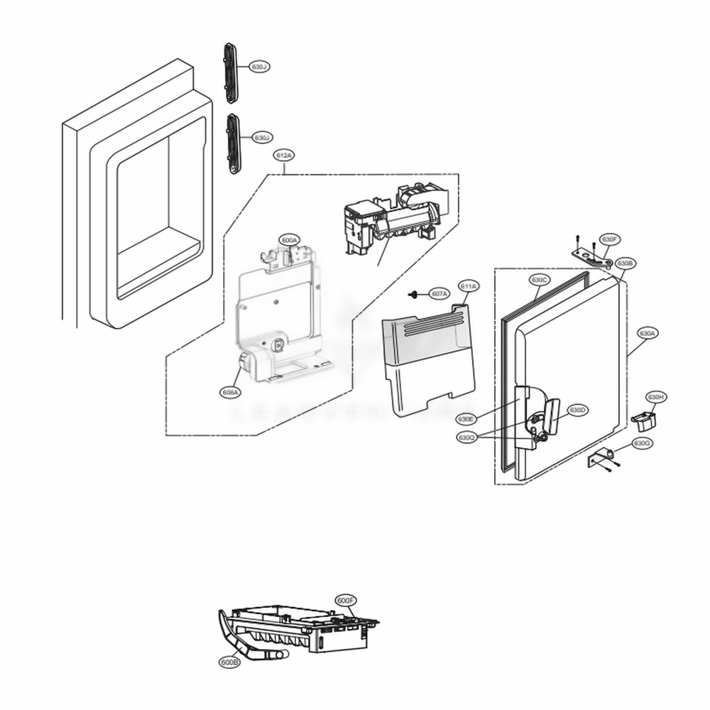 Ice Maker And Ice Bin Parts Diagram and Parts List for LFXS26596S ASTCNA2 LG Refrigerator