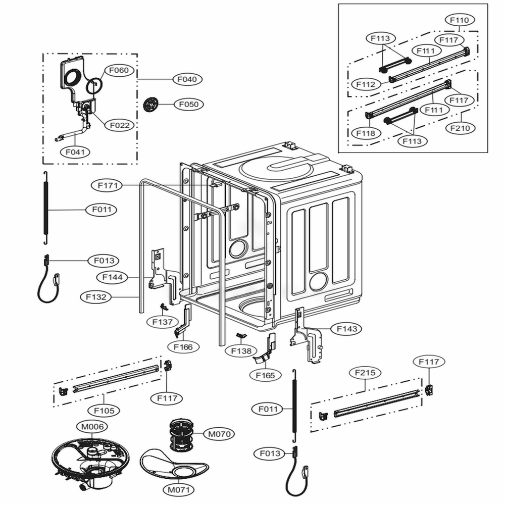 Tub Assembly Diagram and Parts List for LDF7774ST ASTEEUS LG Dishwasher