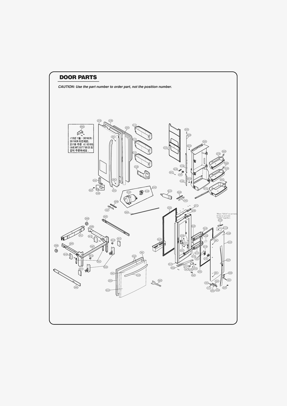 Door Parts Diagram and Parts List for GR-J318LQTP ASWCSE5 LG Refrigerator