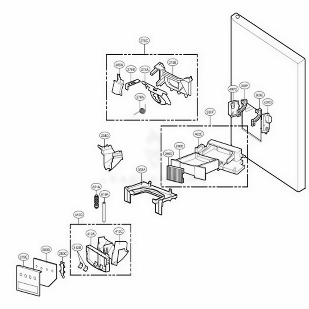 Dispenser Parts Diagram and Parts List for 78733 AST5SER LG Refrigerator