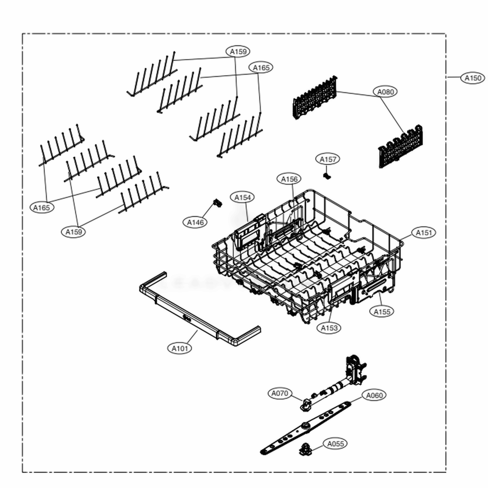 Upper Rack Assembly Diagram and Parts List for LSDT9908BD ABDESTD LG Dishwasher