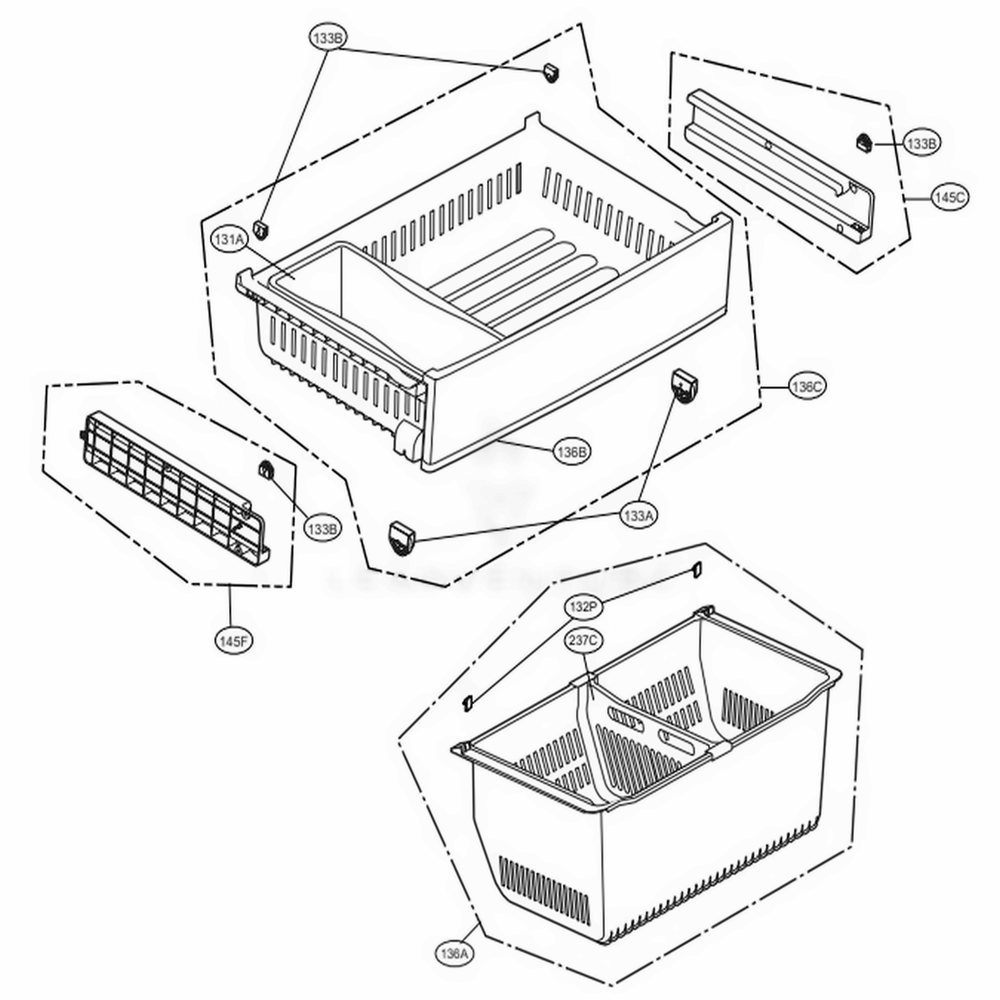 Freezer Parts Diagram and Parts List for 73054 ABICSE0 LG Refrigerator