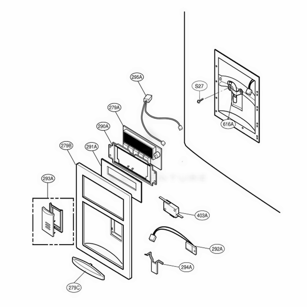 Dispenser Parts Diagram and Parts List for 78553 ASTCSEF LG Refrigerator