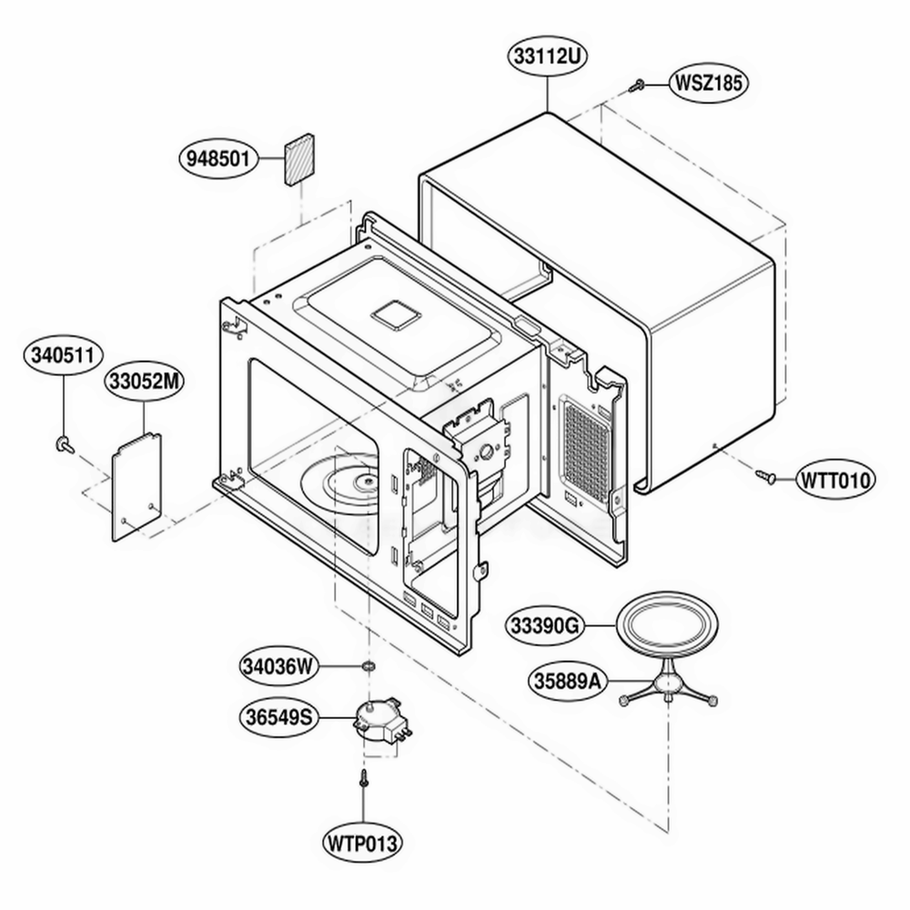 Oven Cavity Parts Diagram and Parts List for MK1195XGQ MWEWRP LG Microwave