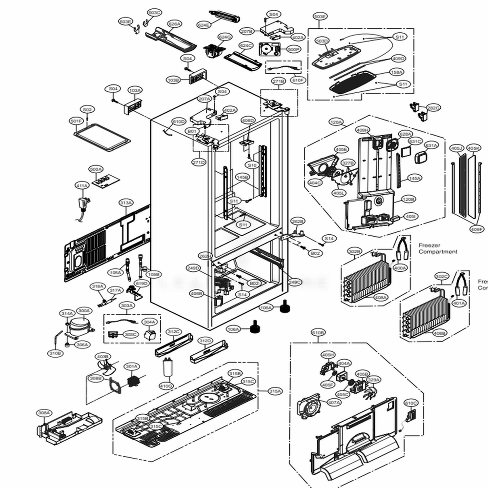 Case Parts Diagram and Parts List for LFXC24726S ASTCNA1 LG Refrigerator