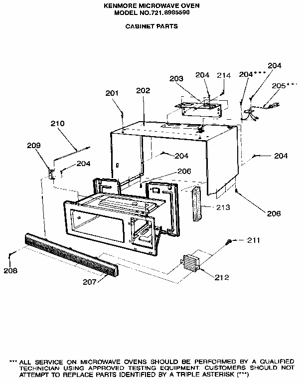 Cabinet Diagram and Parts List for 7218985590  Kenmore Microwave