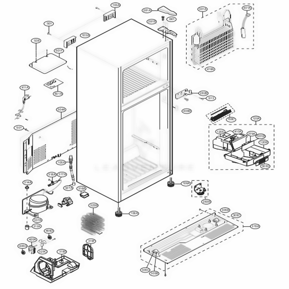 Case Parts Diagram and Parts List for LTCS20030S ASTCNA0 LG Refrigerator