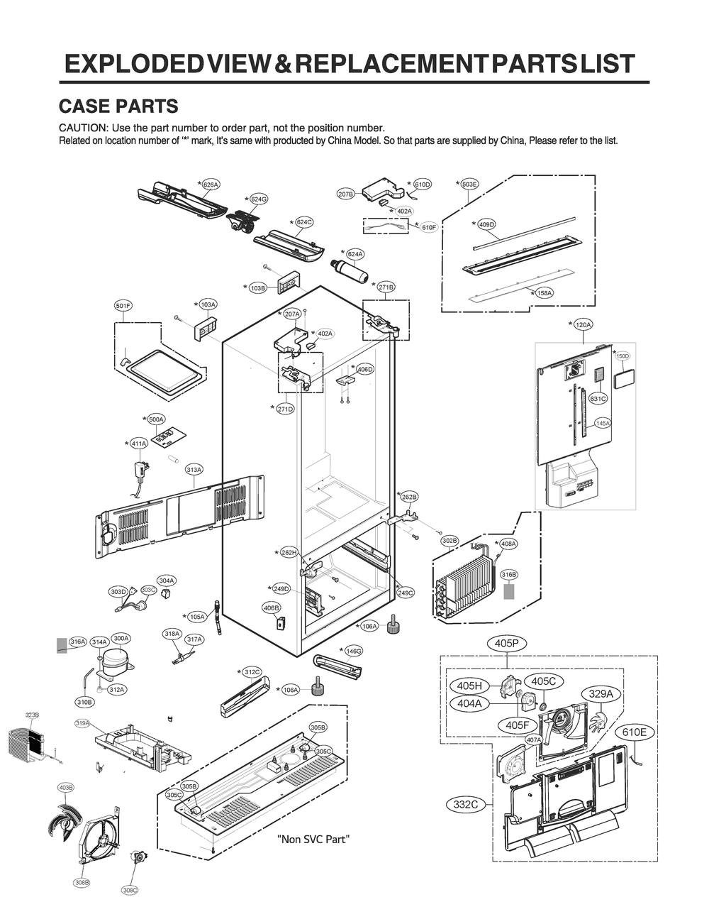 Case Parts Diagram and Parts List for GR-L288NSXM ASTCNA8 LG Refrigerator