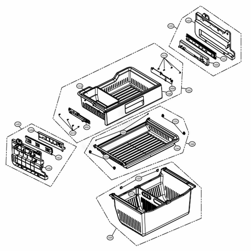 Freezer Parts Diagram and Parts List for 74043 ASTCSE1 LG Refrigerator