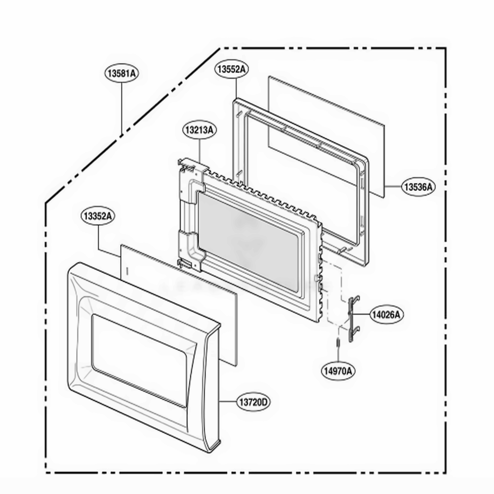 Door Parts Diagram and Parts List for MA795B CBKEGSE LG Microwave