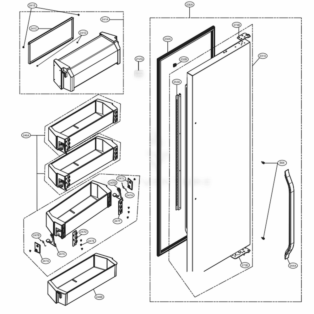 Refrigerator Door Part Diagram and Parts List for LSSB2692ST ASTCNA0 LG Refrigerator