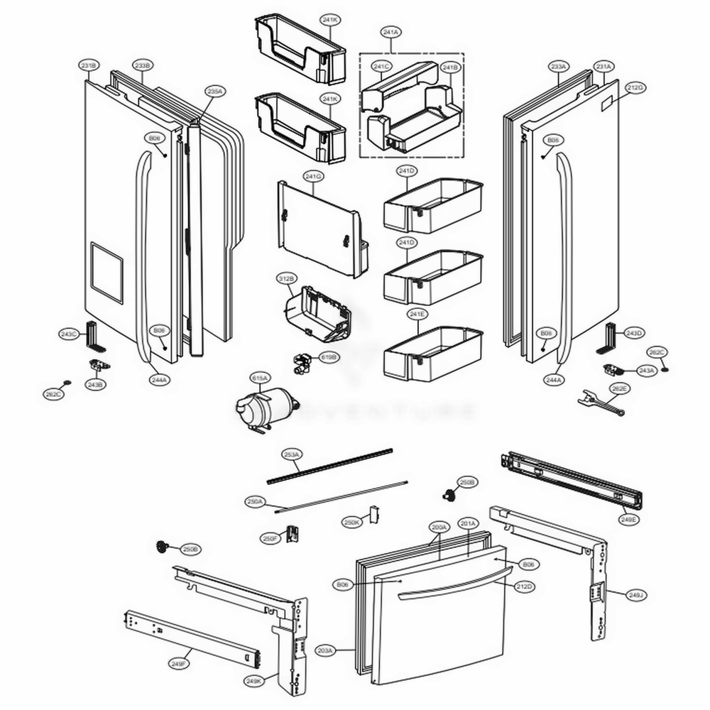 Door Parts Diagram and Parts List for LFX28978SW ASWCNA4 LG Refrigerator