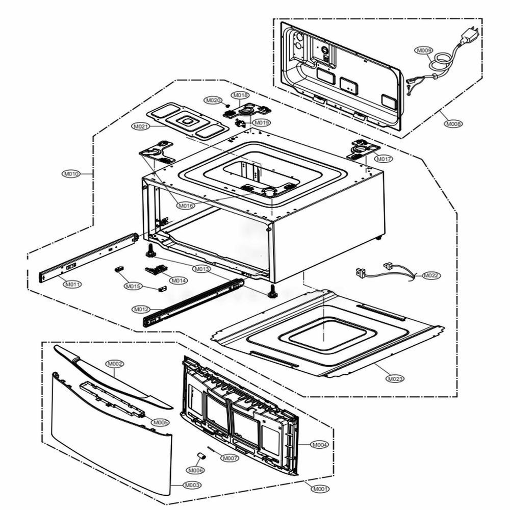 Case Assembly Diagram and Parts List for DSP100W ABWEEUS LG Washer
