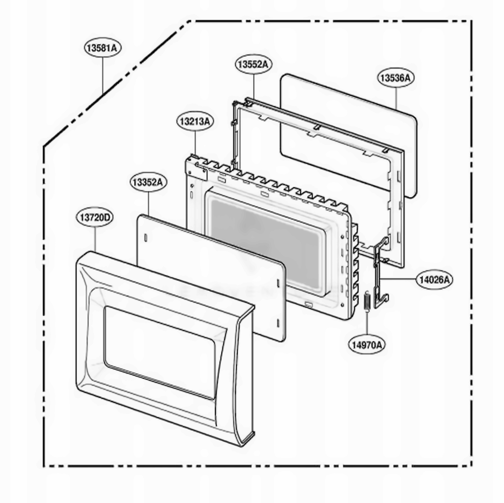 Door Parts Diagram and Parts List for MA7511W CW2EGSE LG Microwave
