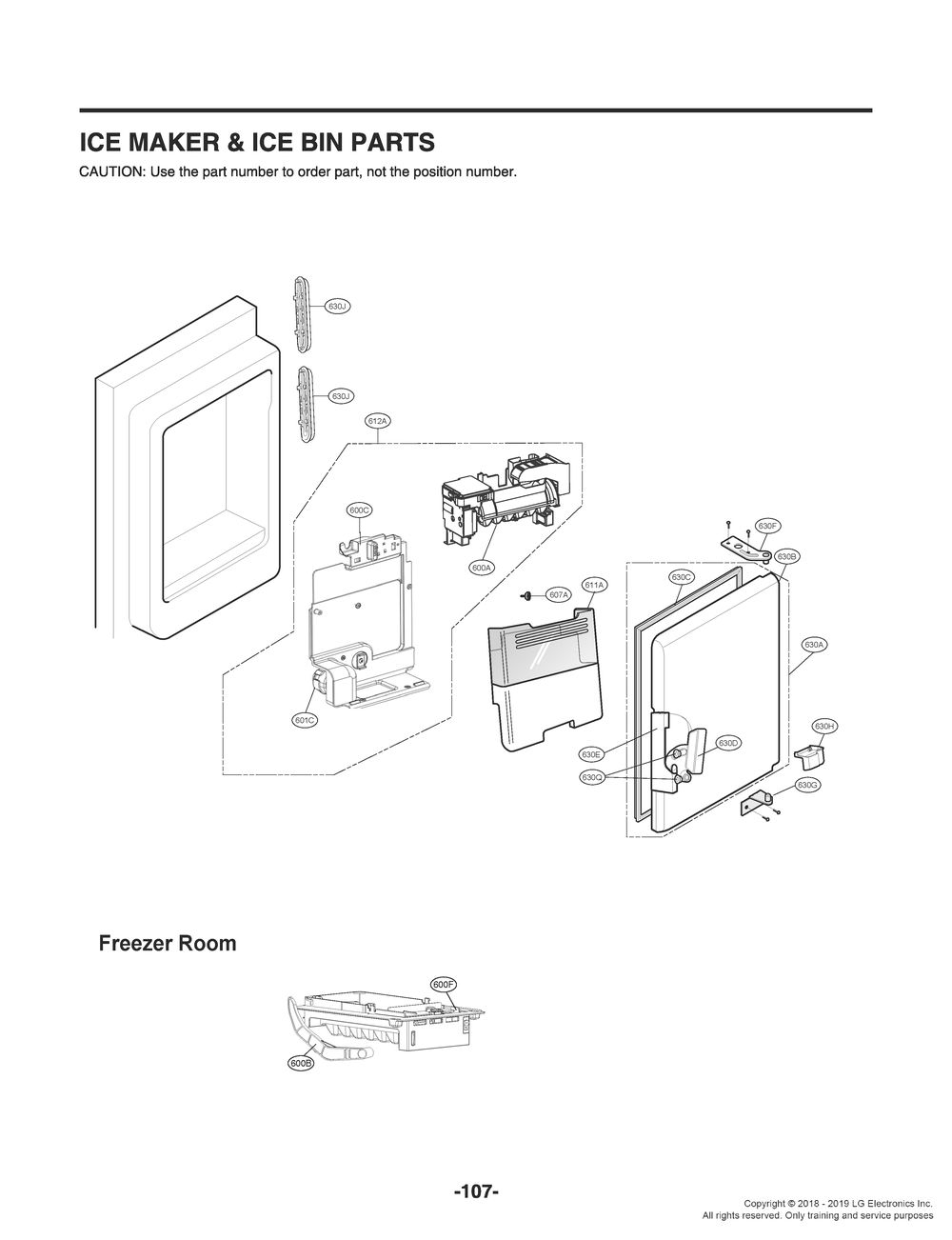 Ice Maker And Ice Bin Parts Diagram and Parts List for GR-X288NSSM ASTCNA0 LG Refrigerator