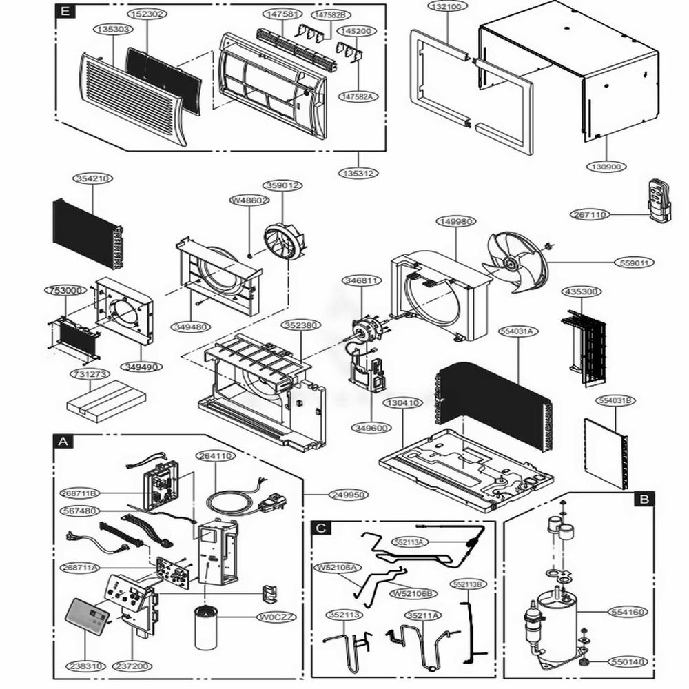 Main Diagram and Parts List for LT1037HNR AT3AUSB LG Air Conditioner