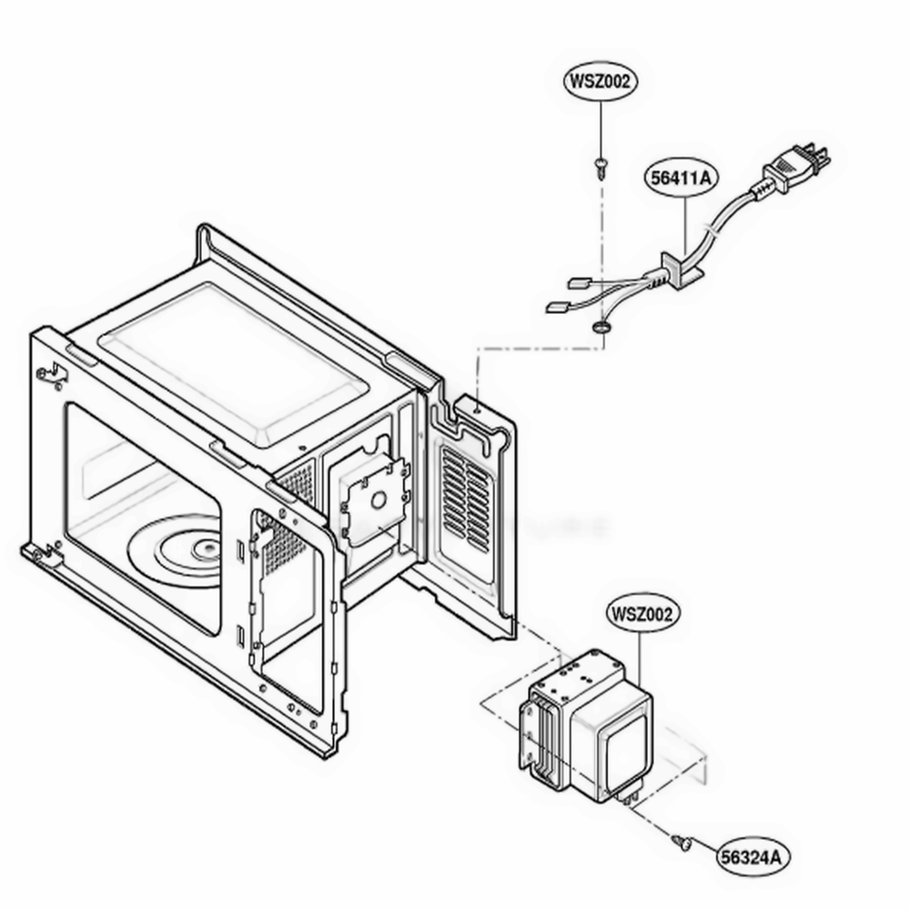 Interior Parts Diagram and Parts List for MC1004 MWEGSE LG Wall Oven