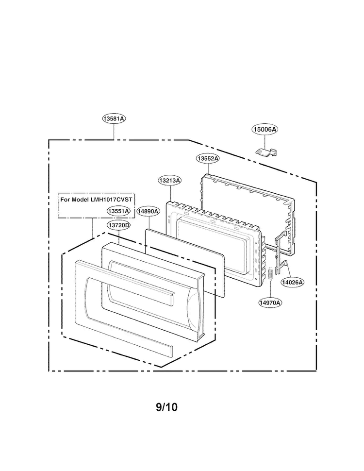 Door Parts Diagram and Parts List for LMH1017CVST01  LG Microwave