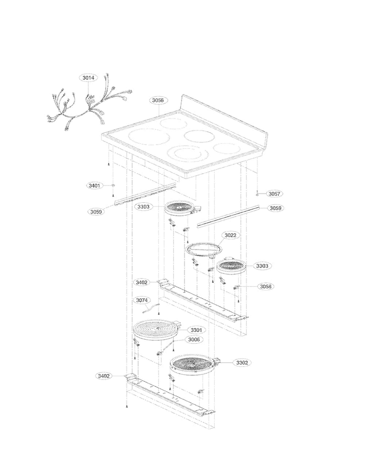 Cooktop Parts Diagram and Parts List for LDE3035SB  LG Range