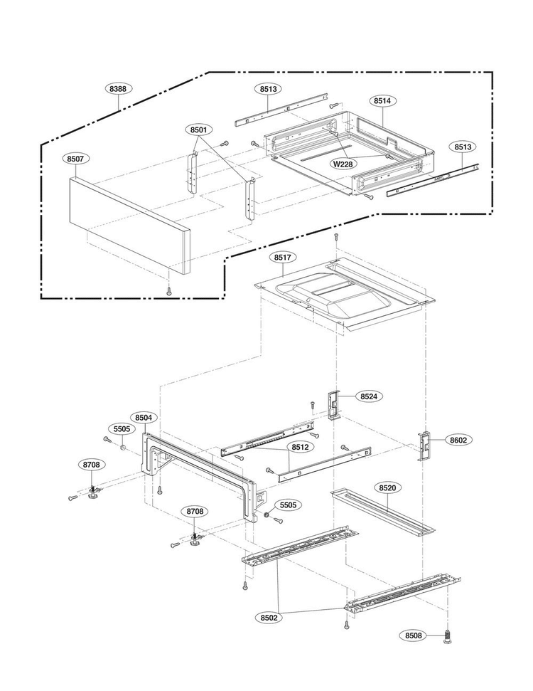 Drawer Parts Diagram and Parts List for LRE3083BD  LG Range