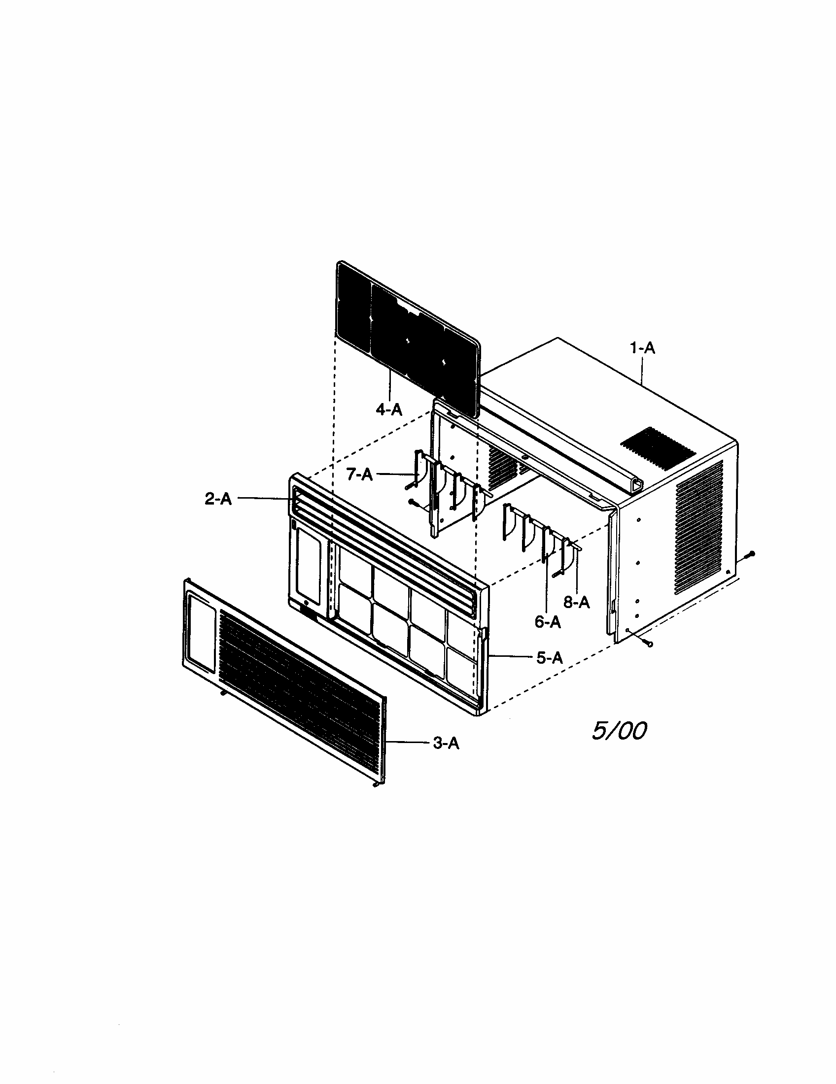 Cabinet And Front Grille Assembly Diagram and Parts List for 58079056891  Kenmore Air Conditioner